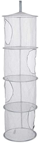 Organizador de almacenamiento de vestuario, cesta de malla colgante 4 compartimentos Organizador de almacenamiento de ropa Organizador de malla colapsible Secadora para juguetes de juguetes gris