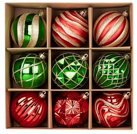 Arborus Christbaumschmuck 8 cm Christbaumkugeln Set Kugeln Weihnachtsbaum Rot Grün Tannenbaumkugeln Glitzer Kugel Tannenbaum zum Basteln Skandinavien Modern Minimalisch Weihnachtsdeko Adventsdeko