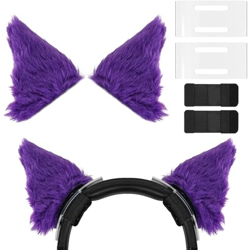 Geekria NOVA Headphone Headband Spacer and Cat Ears Attachment Set Compatible with Bose, Sony, Skullcandy, Beats, Marshall Headphones, Easy DIY Installation (Black/Purple)