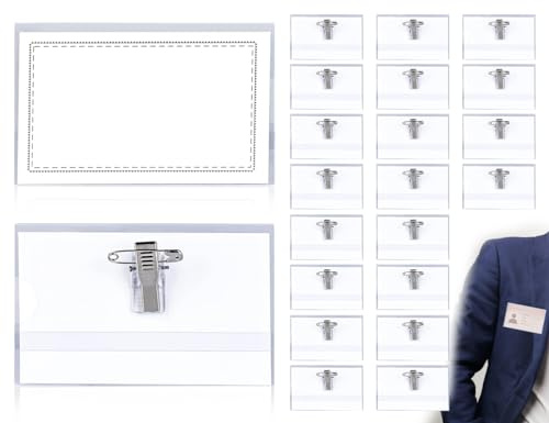 Lhbwhiz 20 Stück Namensschilder,Durable kleidung namensschild,PVC Transparent Ausweishülle mit Clip und Anstecknadel,Leere Karte,für Büro Schule Reisen(9 * 5.6cm)