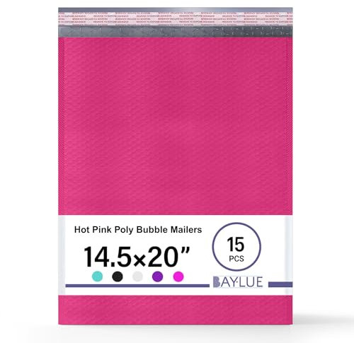 Hot Pink Poly Bubble Mailers 14.50x20 Inch #7 | Self Seal Large Padded Envelopes | Air Cushioned Bubble Mailer | Usable Size 14.25x19 Inch | Waterproof Lightweight Mailing Shipping Bags | 15 Pack