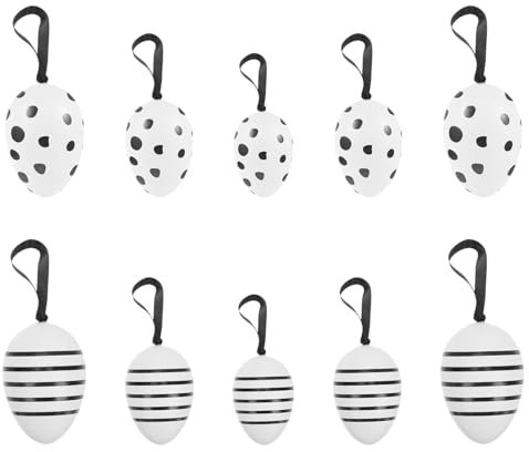 HOLIDYOYO Ostereier-Hängeornamente 24 Stück Dekorative Osteranhänger Mit Schwarzen Weißen Streifen Und Punkten DIY-Baumschmuck Aus Kunststoff Für Frühlings-Ostern-Partyzubehör