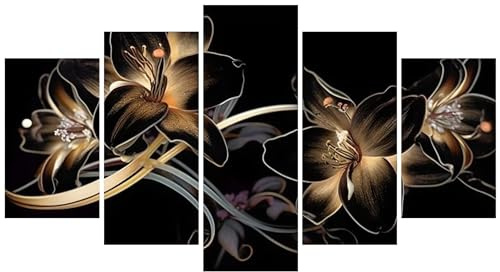 5D Diamond Painting 5 Teilig Groß XXL Lilie! Blume! Diamant Painting Bilder Erwachsene 50x30cm DIY Voll Round Diamond Art Painting Set, Diamant Malerei Stickerei Kreuzstich Home Wand Dekor E-275