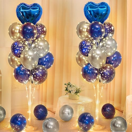 2 Piezas Soporte de Globos, 1.3m LED Azul Oscuro Accesorios de Soporte Globos, Kit de Soporte ÁrbolGlobos Reutilizable, para la Decoración de Fiestas de Bodas de Cumpleaños