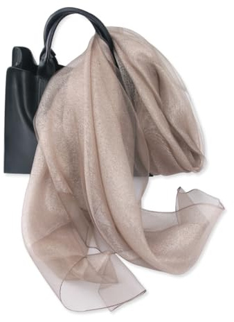 LumiSyne Doppellagiger Organza Seiden Schal Damen Glitzer Schals Und Wraps Für Abendkleid Einfarbig Mit Goldfaden Leicht Transparent Tüll Herrlich Stola Für Braut Hochzeit Abschlussball Abend Party