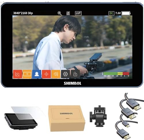 SHIMBOL Monitor de cámara M5 de 5,5 pulgadas, HDR/1200Nit 4K 30, entrada y salida HDMI de pantalla completa, control táctil 3D lut 1920 x 1080 tipo C monitor de cámara profesional.