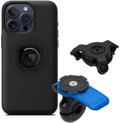 QUAD LOCK Spiegel Handyhalterung für Motorrad mit Vibrationsdämpfer und MAG Hülle für iPhone 15 Pro Max