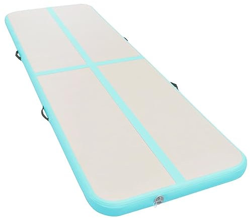 LAPOOH Aufblasbare Gymnastikmatte mit Pumpe, Turnmatte, Gymnastics Mat, Tumbling Matte, Airmatte, 600×100×10 cm PVC Grün