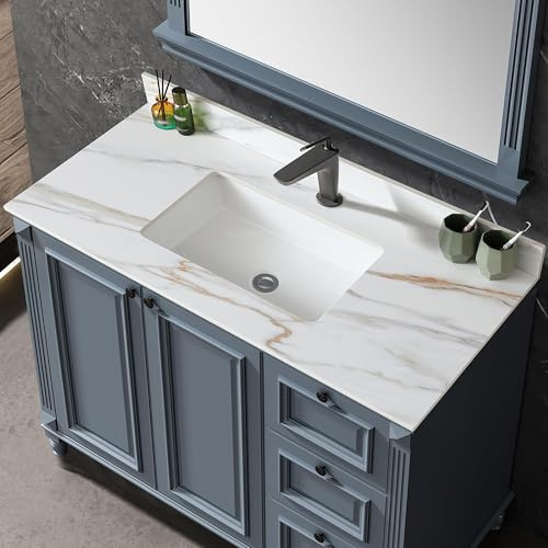 43 Inch Bathroom Vanity Top with Undermount Rectangular Sink, 4 Backsplash, Pre-Drilled Faucet Single Holes, 43x22 Vanity Sink Tops for Bathroom Vanity Replacement (Cabinet Not Included)