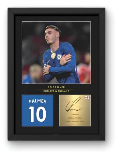 WIN FC Cole Palmer gerahmtes Fußball-Foto, A4, digital signiert, Geschenk für Chelsea- und England-Fans