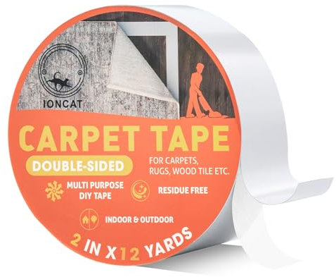 IONCAT Double Sided Carpet Tape Heavy Duty, Tape for Carpet Extra Strong, Rug Gripper for Carpets and Rugs, Gripper Rug Tape Cloth for Hardwood and Vinyl Floors, Removable, 2 Inches x 12 Yards