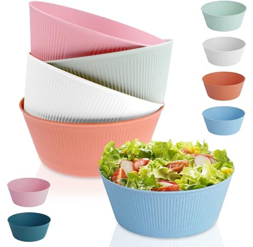 Hocadrv 6 Pezzi Ciotole Plastica Set Insalatiera Plastica Ciotola Colazione per Cereali Ciotole Cucina Riutilizzabili Applicabile per Insalata Colazione Frutta Pasta Cereali Zuppa