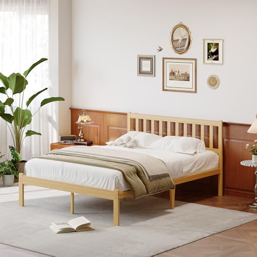 FDLOGW Struttura per letto matrimoniale con testiera in legno di bambù massiccio, altezza 35,6 cm, resistente, non necessita di molle contenitive, senza nosie
