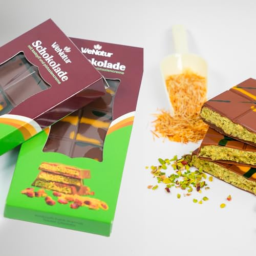 WeNatur Chocolate de Dubái con pistacho, 3X200 g de crema de pistacho, con dulces con hilos de masa kadaif y pistacho. Chocolate de Dubái para fuentes de chocolate, dulces originales