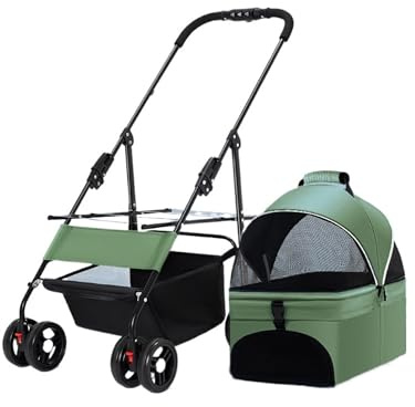 Hundebuggy mit Regenschutz, Faltbarer Hundewagen, 4-Rad-Haustierbuggy mit Sicherheitsleinen, for kleine, Miniaturhunde(Pink)