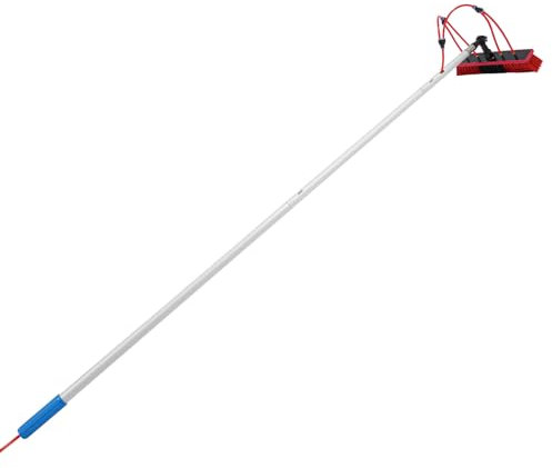 Teleskop-Solarpanel Reinigungsbürste 5m, Professionelle PV Reinigungsbürste mit 20m Schlauch & 180° drehbarem Bürstenkopf für PV-Anlagen, Fenster & Dächer