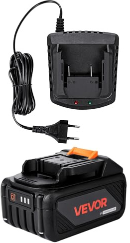 VEVOR Batterie et Chargeur 20 V, Batterie Lithium-ion 4 Ah Grande Capacité, Autonomie Prolongée, Cordon 1,8 m, Indicateur de Charge Clair, Compatible Outils de Série, pour Remplacement, Charge Rapide