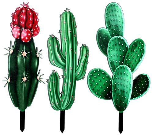 HEMOTON 3pezzi Segnali Da Giardino in Acrilico Con Cactus Simulato Decorazioni Esterne Resistenti Per Prato e Cortile Ornamenti Vivaci Per Percorsi e Spazi Verdi