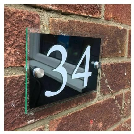 DLZFUDTY Hausnummer,Hausnummernschild HAUSSCHILD Plaque-Glas-ACRYL/Schwarze Vinyl-TÜRNUMMER/STRAßE(30x20cm)