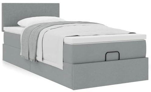 Hoodmeel Boxspringbett 80x200 mit Matratze und Bettkasten Bett 80x200 mit Matratze und Matratzentopper Polsterbett Doppelbett mit Stauraum Bettgestell mit Lattenrost-Hellgrau-80 x 200 cm