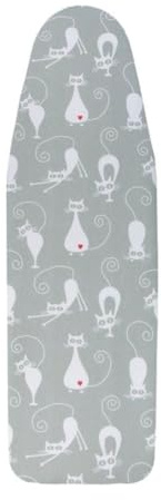 DURA HOME Premium Ironing Board Cover – 2 sizes, 100% Cotton + 3 mm Foam Pad – Heat-Reflective, with Adjustable Drawstring Fastener (Cat, M (132x48cm))