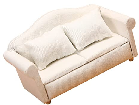LRXIYODE Maßstab Weißes Stoffsofa mit Kissen Detailliertes Langlebiges Puppenmöbel für Realistisches Miniatur Deko und Spielzeugmöbel im Modernen Stil
