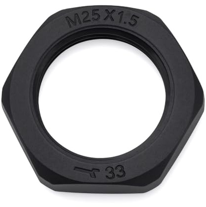 M25 Nylon Locknut – 25mm Polyamide Lock Nut – Pack of 10 – Lightweight, Durable, Corrosion-Resistant Fastening for Cable Glands, Electrical Enclosures, and Industrial Applications (Black)