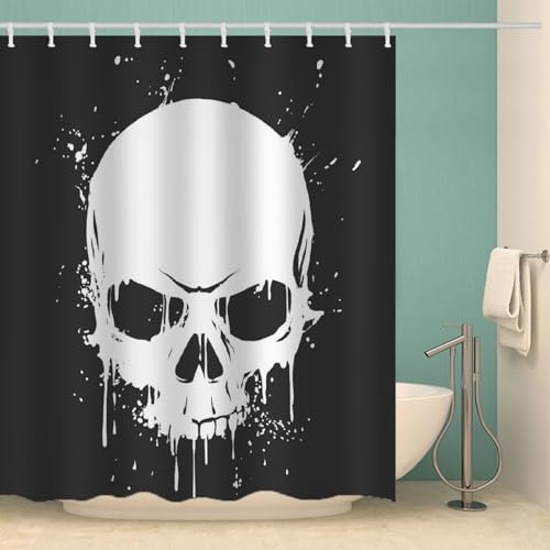 RFFLUX 3D Gothic Totenkopf Duschvorhänge 120x180 cm Polyester Schädel Duschvorhang Anti Schimmel mit 12 Haken Anti-Bakteriell Waschbar Wasserdicht Badvorhänge für Badezimmer（Stil 41-18）