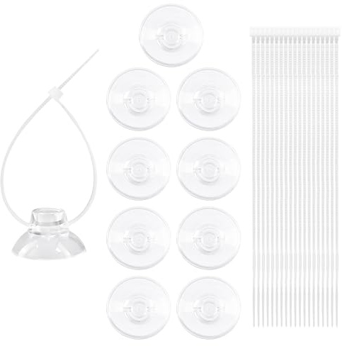 Juxiamal 10 PCS 25mm Aquarium Suction Cups and 20 PCS Adjustable Zip Ties Fish Tank Tools for Air Tubes, Moss, Fish and Shrimp Nests, Plants, Reptile Hammocks