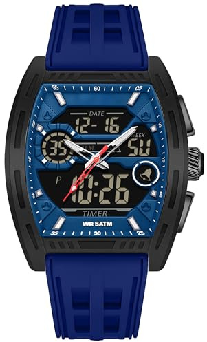 findtime Tonneau Armbanduhr Herren Digital Analog Quarz Herrenuhr Militär Wasserdicht Leuchtend Chronograph Stoppuhr DREI Zeitzone Großes Zifferblatt Rechteckig Einzigartige Modische Business Weiß