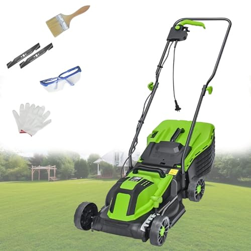 Zowdrix Tosaerba Elettrico con Cavo, Tosaerba A Spinta con Raccoglitore, Regolazione della profondità in 5 Posizioni, Migliora La Salute del Prato 2100W/32CM-Cord0M