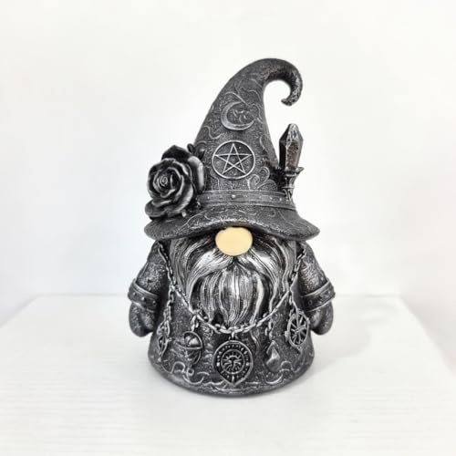 Mounteps Gothic Wizard Gnome Figurine, Resin Dark Fantasy Scary Statue, Halloween Fall Collectible Indoor Decor for Table Shelf Tier Tray, Home Decoration Gift