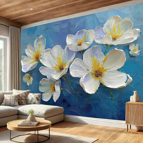 DLERFLOVR Carta da Parati Pennellate Astratte - 200x140cm - Fotomurali Pittura A Olio Floreale Impasto Poster Gigante XXL Decorazione da Muro per Soggiorno Camera Da Letto Bagno, Blu