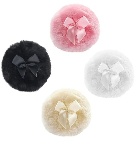 ARYIMYDP 4 Pièces Grande Houppette Poudre, Ultra Douce, Lavable Réutilisable, Avec Ruban Duveteux, Visage Le Corps, Outil Maquillage Sec Humide, Idéal Tous Types Peau, Fond De Teint Et Primer