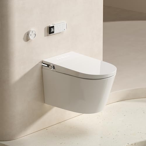 MEJE #T010G - Wall Hung Smart Toilet,Wall Hung Toilet with Bidet Combo, Build In Water Tank, Heated Seat,Warm Water,Dryer,Auto Flush, Foot Sensor Open/Close Lid & Flush (No need additional Water Tank)