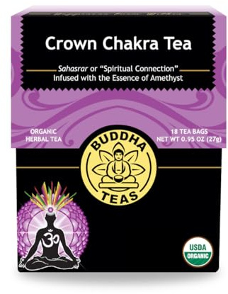 Buddha Teas - Crown Chakra Tea - Organic Herbal Tea - For Spiritual Connection - With Lavender, Gotu Kola Leaf, Rose Petal & Amethyst Essence - 100% Kosher - 18 Tea Bags (Pack of 1)