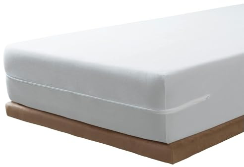 SAVEL - Funda de colchón elástica de Algodón | 150x190/200cm | Protector de colchón con Cremallera. Tejido de Rizo 100% Algodon Muy Absorbente y Ajustable (Cama 150cm) Funda Protectora Color Blanco