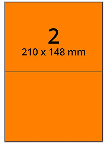 Labelident Laser-Etiketten auf A4 Bogen, neonorange - 210 x 148 mm - 200 Papier Aufkleber auf 100 Bogen, selbstklebende farbige Klebeetiketten fluorisierend leuchtfarbig