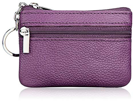 Dabixx - Borsello portamonete e portachiavi con zip, da uomo, in vera pelle, morbido, colore: viola
