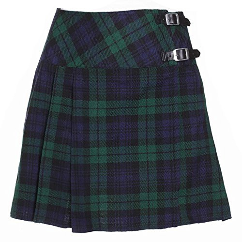 The Scotland Kilt Company Women's Tartan Billie Kilt 16” - Black Watch - Plus Kilt Pin, Adjustable Leather Buckle, High Rise Skirt - 16/36”