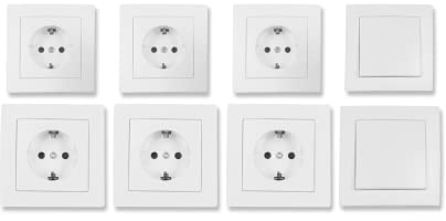 McPower Flair - Wand-Steckdosen und Schalter-Set I Einsteiger I 16-teilig I Lichtschalter, Schutzkontakt-Steckdosen, Steckdosenrahmen, Abdeckrahmen in weiß, matt