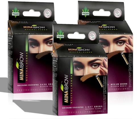 MinaiBrow Tinting Kit | Natural Spot Coloring Powder, Smudge Proof Formula | Instant Multi-Shade Brows (Dark, Light & Medium Brown)