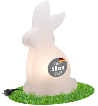 8 seasons design LED Hase 50 cm Shining Rabbit (Weiß) E27, Leuchtmittel warmweiß – wetterfest – Dekolampe für außen (Garten, Terrasse) und innen – Osterdeko, Deko Frühling, Gartenlampe