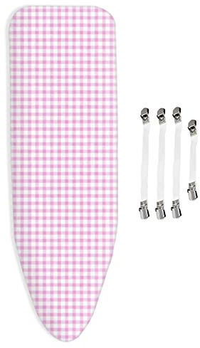 STFKL Bügelbrettbezug Mit Dicker Polsterung, Bügelbrettbezug Mit Kordelzug, Mit 4 Clips, 100% Baumwolle, Rosa Karomuster, 130x45cm