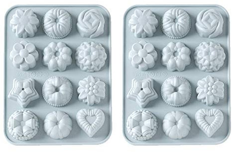 CANDeal Lot de 2, Mini Moule à Kouglof en Silicone, Moule en Silicone a Forme de Savarin Bundt pour gâteau, Tarte, flan, Pain, Muffin - Anti-adhésif pour fête d'anniversaire Artisanale