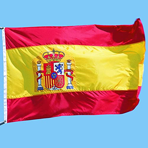Cosymate Spanische Flagge Bandera de España Bandera Española, 90 x 150 cm, mit Messingösen, lebendige Farbe, UV-beständig, Segeltuch-Kopf, doppelt genäht, 90 x 150 cm