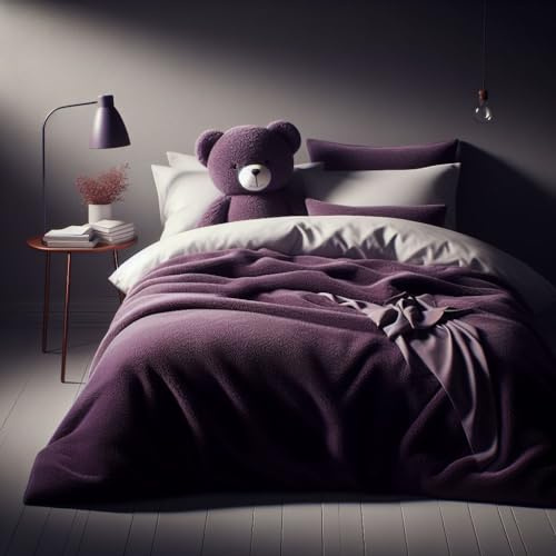 Set copripiumino Comfort Collections con soffice pile, calda trapunta invernale con federe, prugna, per letto singolo, circa 135 x 200 cm