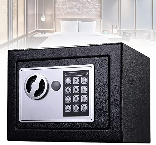 Digital Safe Box with Key, Small 4.6L Home Office Hotel Safes, Electronic Safety Security Box Cabinet Safe, Wall or Floor Mounted, fit for Jewelry Cash Money Documents Storage(Black)