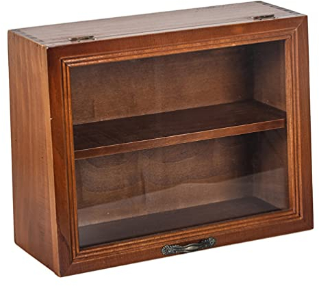 Healeved Wood Cabinet Mug Display Box, Wood Shadow Box Shot Glasses Display Case Shelf Action Figurine Display Shelf for Counter Top Collectibles Display Case