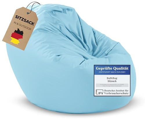 BuBiBag 2in1 Sitzsack L - XXL mit Füllung für Kinder & Erwachsene, Gaming Beanbag & Bodenkissen für Indoor & Outdoor Sessel Pflegeleicht & Wasserabweisend M BIS 6 Jahre (Ø 85 cm Hellblau)